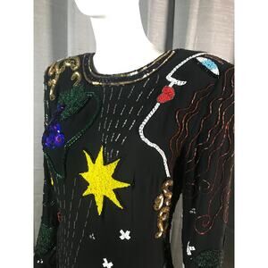 Vintage Silouhette Inc Black “Shooting Star” Beaded Cocktail Dress Sz 14